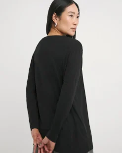 Black V-Neck Longline Split Hem Slouch T-Shirt