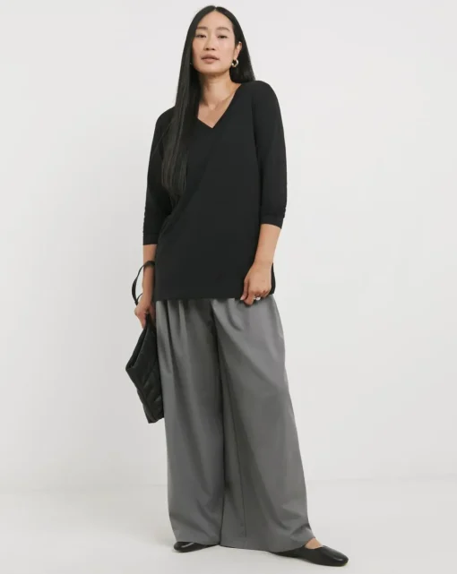 Black V-Neck Longline Split Hem Slouch T-Shirt