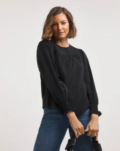 Black Volume Sleeve Textured Top