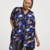 Blue Abstract Short Sleeve Oversized Blouse
