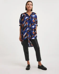 Blue Abstract Short Sleeve Oversized Blouse