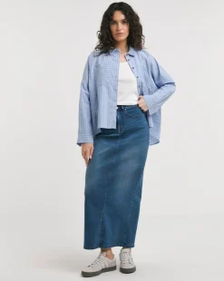 Blue High Waist Super Soft Denim Maxi Skirt