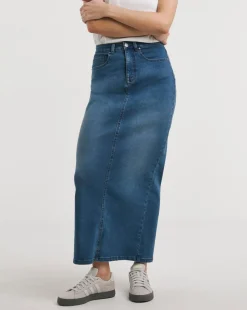 Blue High Waist Super Soft Denim Maxi Skirt