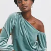 Blue Off The Shoulder Velvet Top