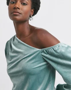 Blue Off The Shoulder Velvet Top