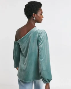 Blue Off The Shoulder Velvet Top