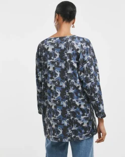 Blurred Floral Soft Touch V Neck Longline Top