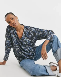 Blurred Floral Soft Touch V Neck Longline Top