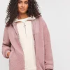 Blush Borg Rib Collar Zip Up Jacket