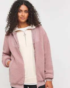 Blush Borg Rib Collar Zip Up Jacket