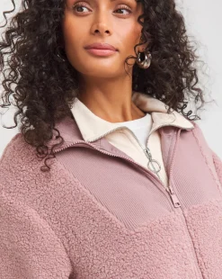 Blush Borg Rib Collar Zip Up Jacket