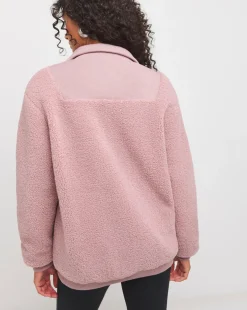 Blush Borg Rib Collar Zip Up Jacket