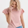 Blush Crew Neck Chiffon Sleeve Top
