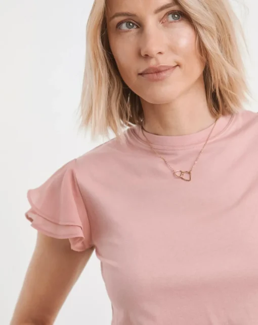 Blush Crew Neck Chiffon Sleeve Top