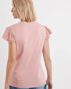 Blush Crew Neck Chiffon Sleeve Top