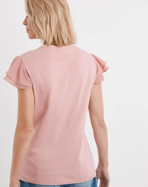 Blush Crew Neck Chiffon Sleeve Top