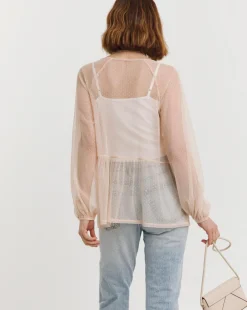 Blush Mesh Spot Dobby Blouse
