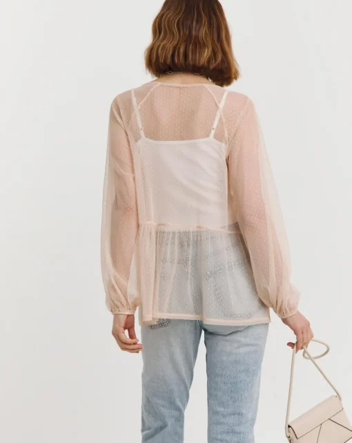Blush Mesh Spot Dobby Blouse