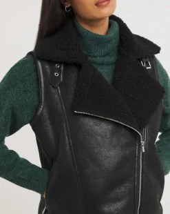 Borg Faux Shearling Lined Aviator Gilet