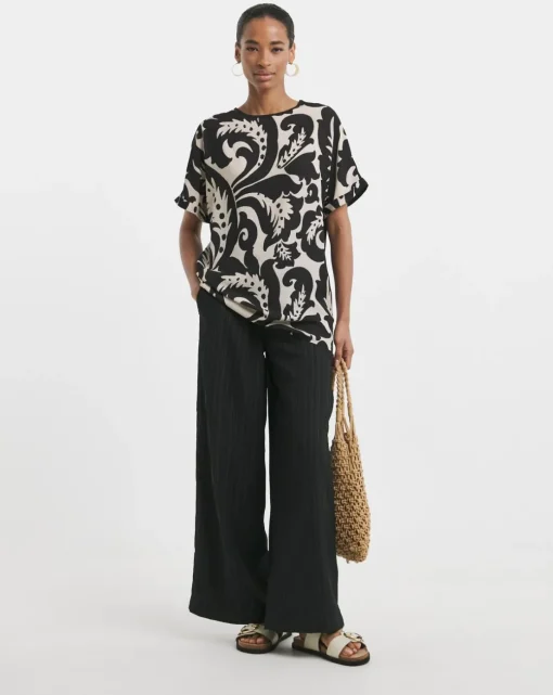 Boxy Short Sleeve Top - Mono Print