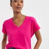 Bright Pink V-Neck Short Sleeve T-Shirt