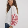 Broderie 3/4 Length Sleeve Crew Neck Top