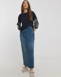 Broderie 3/4 Length Sleeve Crew Neck Top