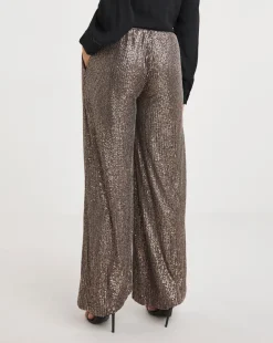 Bronze Stretch Sequin Wide Leg Trousers