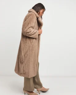 Brown Mixed Texture Faux Fur Coat