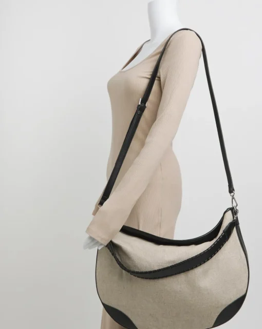 Canvas & PU Mix Shoulder Bag