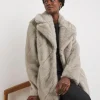 Charcoal Chevron Faux Fur Coat