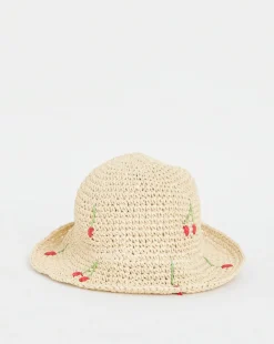 Cherry Embroidered Raffia Hat