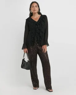 Chocolate Sequin Straight Leg Trouser