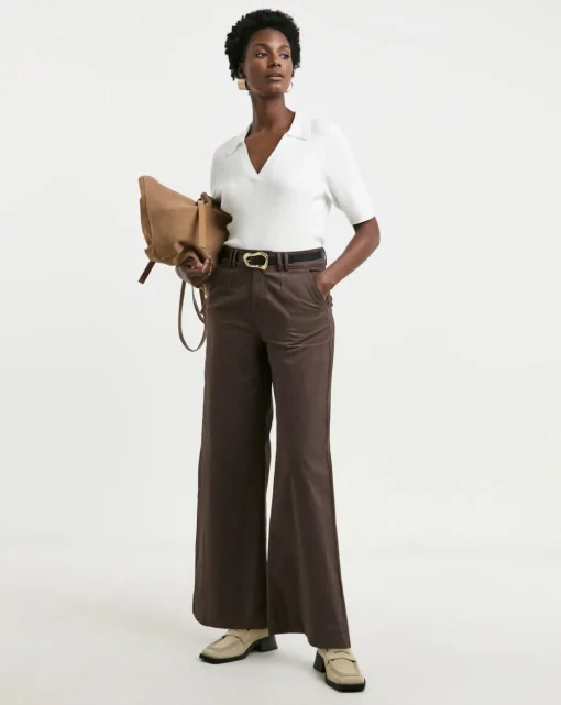 Chocolate Stretch Wide Leg Chino Trouser