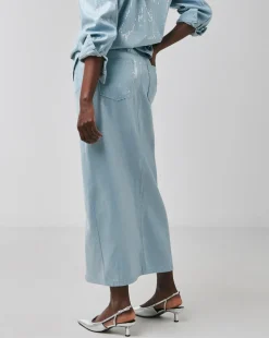 Clear Sequin Denim Midi Skirt