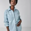 Clear Sequin Oversized Denim Shirt
