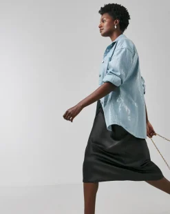 Clear Sequin Oversized Denim Shirt