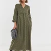Collarless Placket Detail Smock Dress