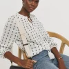 Contrast Dobby Collarless Blouse