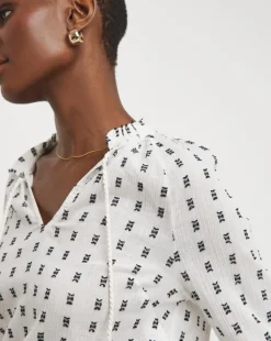 Contrast Dobby Collarless Blouse
