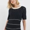 Contrast Trim Crochet Short Sleeve Jumper