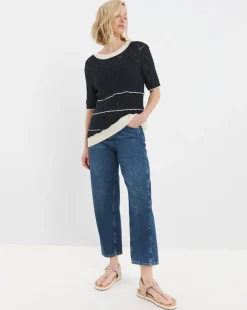 Contrast Trim Crochet Short Sleeve Jumper