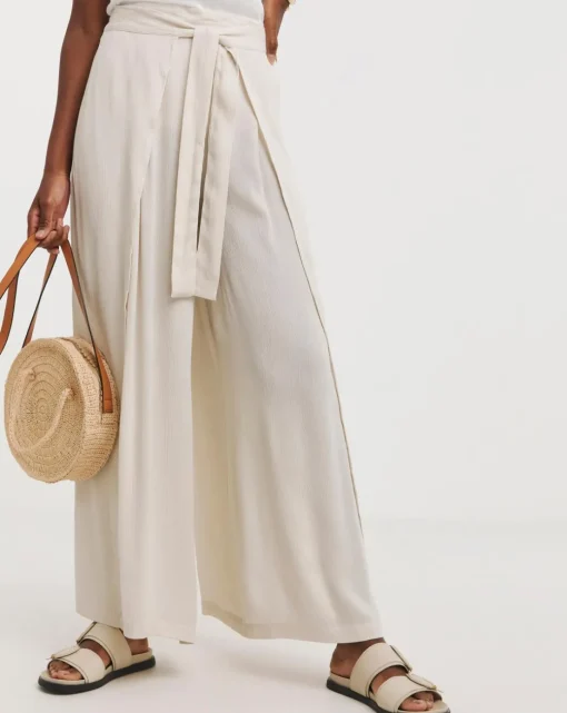 Cool Stone Crinkle Wide Leg Wrap Trousers