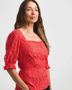 Coral Square Neck Lace Top