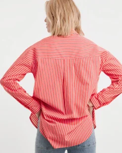 Cotton Poplin Oversized Long Sleeve Stripe Shirt