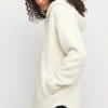 Cream Borg Longline Zip Up Jacket