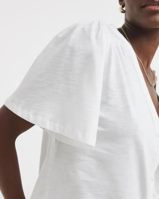 Cream Button Front Angel Sleeve Top