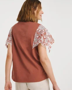 Crew Neck Broderie Angel Sleeve Top