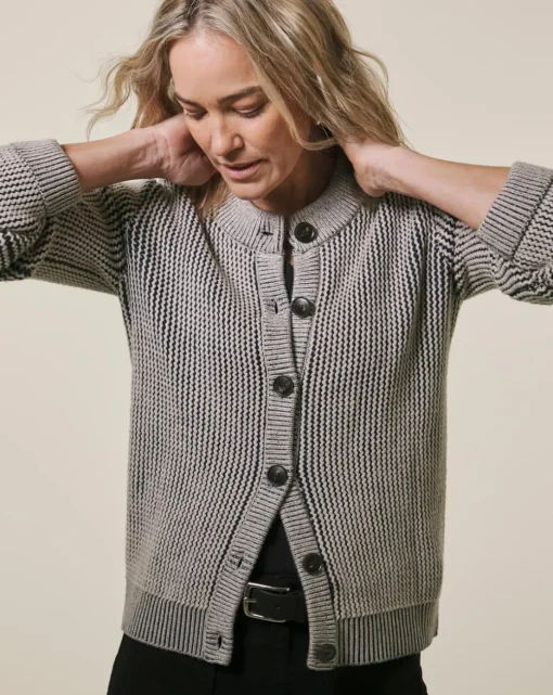 Crew Neck Heavyweight Jacquard Cardigan