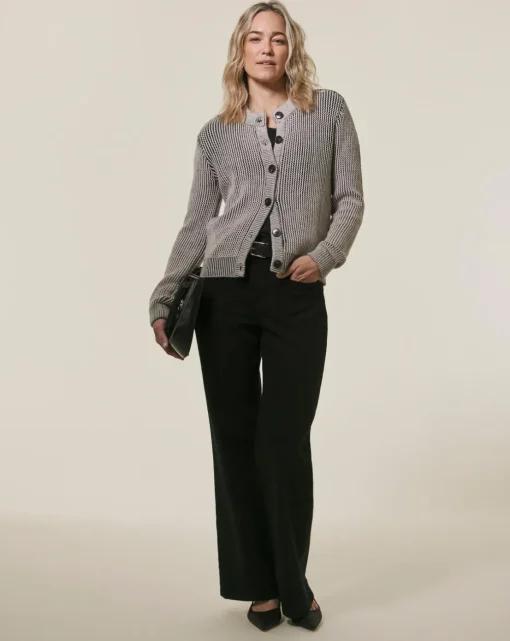 Crew Neck Heavyweight Jacquard Cardigan